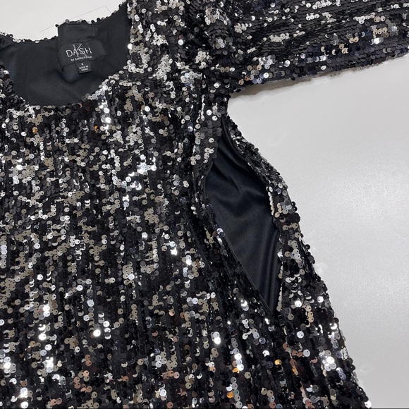 DASH Kardashian long sleeve mini sequin dress silver black sz 4 - Picture 8 of 8